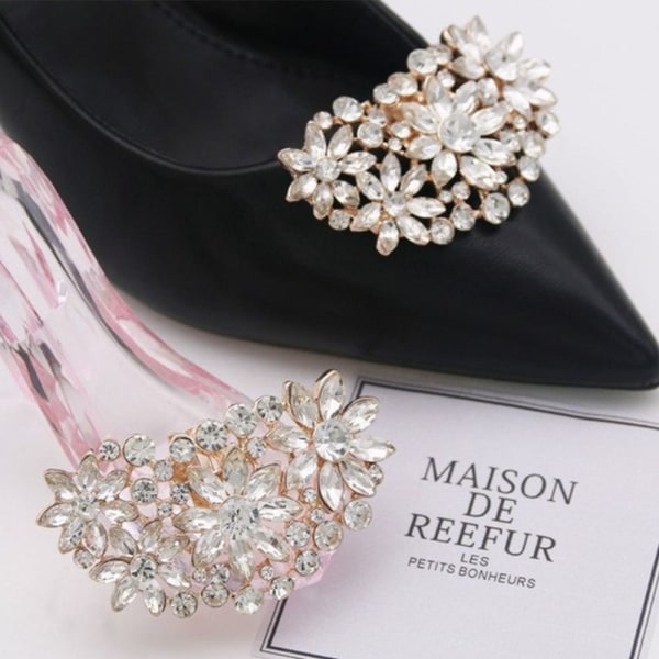 Rhinestone Sko Klips Skinnende Dekorativ Klips ROSE GULD Roségull