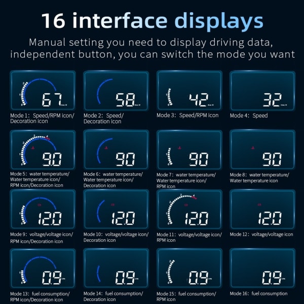 Universell bil HUD för Head Up Display Digital OBD Hastighetsmätare med Speed Up Test Broms Overspeed Alarm Display för fordon