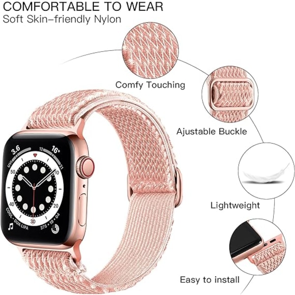 Elastisset nauhat, jotka ovat yhteensopivia Apple Watch -rannekkeen kanssa, joustava Solo Loop pehmeä nailon naisille Miehet/A Pink/Koko: 42/44/45 mm