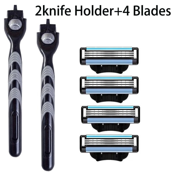 3-lags barberblad, manuel barbermaskine til mænd i rustfrit stål, retro våd barbermaskine, genanvendelig barbermaskine 2 Holdere 4 Blade 2 Holder  4Blades