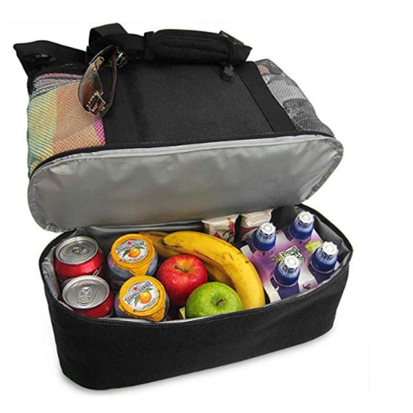 Säilytyskassi Picknick Beach Bag, Kaksoisverkko Beach Picnic Bag Kylmälaukku Lämpölaukku Vaaleanpunainen