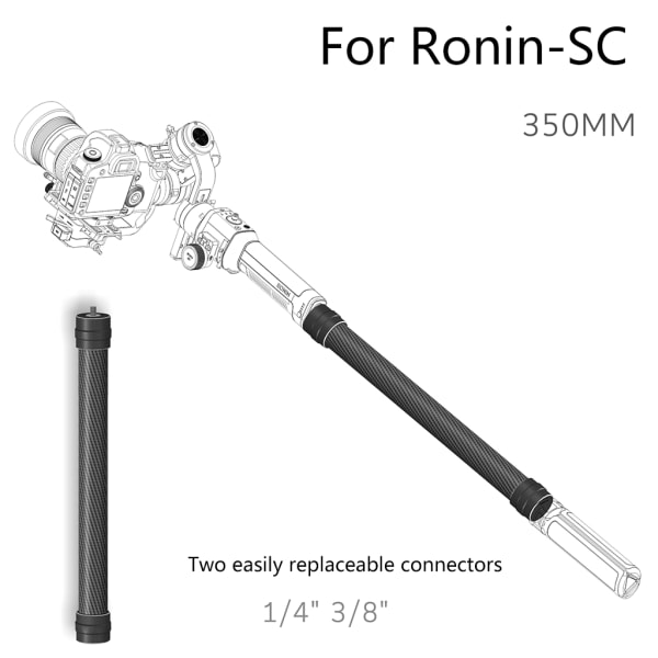 35cm Bärbar Kolfiberstav Handhållen Förlängningsstav för D-JI Ronin-S Gimbal Stabilisator 1/4'' 3/8\" Gängade Skruvar