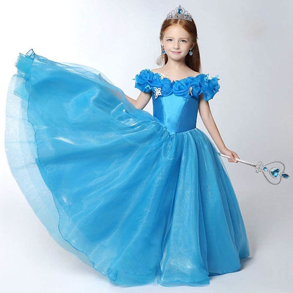 Prinsessan Elsas Kostymtillbehör Set för Barn, Inkluderar Fläta, Tiara, Handskar och Trollstav 6pcs - blue (braids)