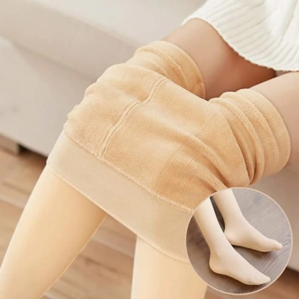 Vintertights for kvinner, termiske tights med hudfarge, falske plysjforet strømpebukser, shorts, termiske fleecetights, One Size, XXS, Grågrå