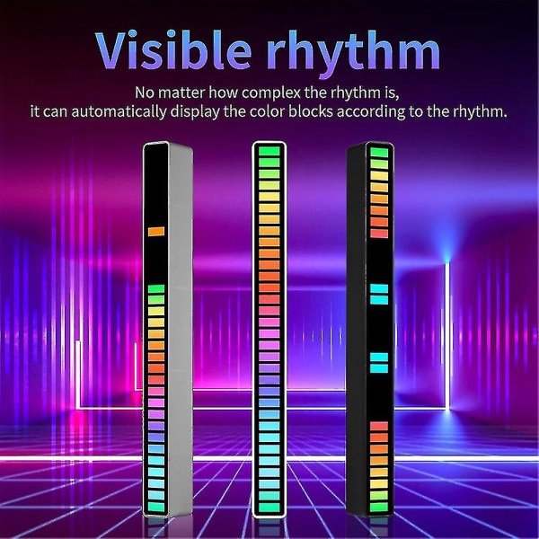 Rytm Lydstyret RGB-lys Musik Ambient Light 32 LED Farverig Lampe Type-c Genopladelig Sort Black