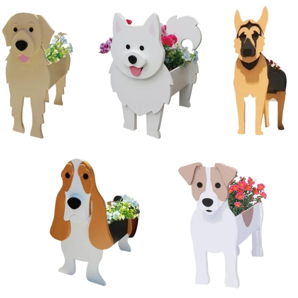 Hageblomsterpotte Søt Hund Formet Planter Samoyed Labrador Shepherd Hund Vase Potter PVC Hjem Utendørs Hagedekor Blomsterpotter A M