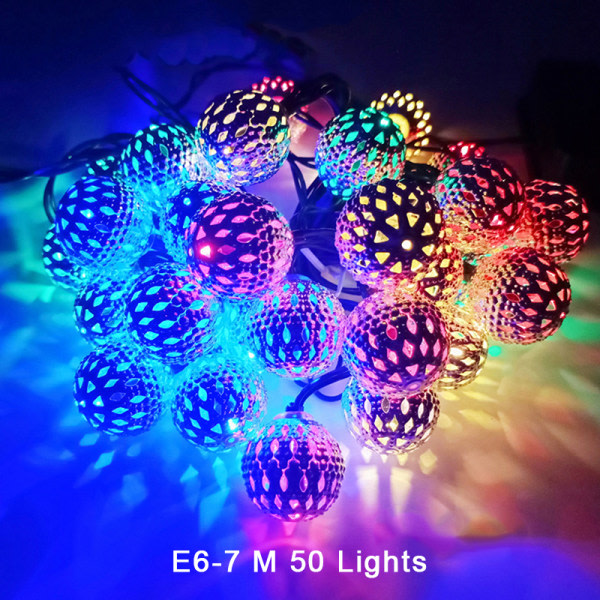 Järn marockansk LED Solar Ball String Ljus Romantisk Fairy String E6 one size