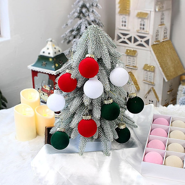 2,63 tum julgranskulor, handgjorda oförstörbara dekorationer för jul (röd grön vit, 12 st) Red Green White