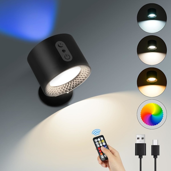 360° Rotating Wall Lamp with Remote Control, Dimmable RGB Light for Bedroom and Living Room