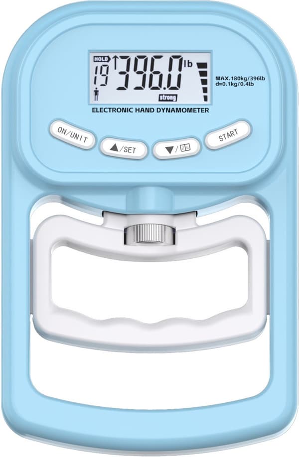 Elektronisk hånddynamometer, 180 kg grebsstyrketester med LCD, justerbart håndtag, genopladelig Type-C, til træning, blå