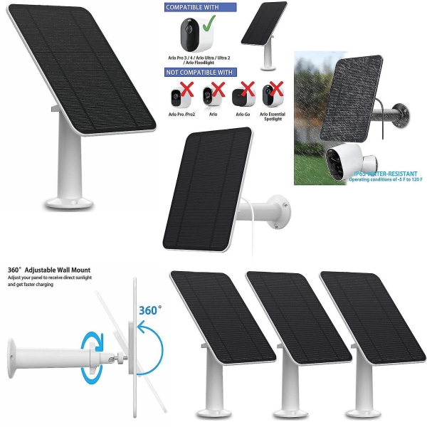 Solpanel Laddning för Arlo Ultra/Ultra 2/ Pro 3/ Pro 4/ Pro 3 Floodlight/Go 2 4wl