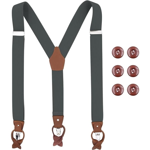 Herrhängslen med og clips, kraftiga hängslen for män Byxor med knappslut, vintage hängslen hängslen for män Elastisk justerbar Y-form (mörkgrå)