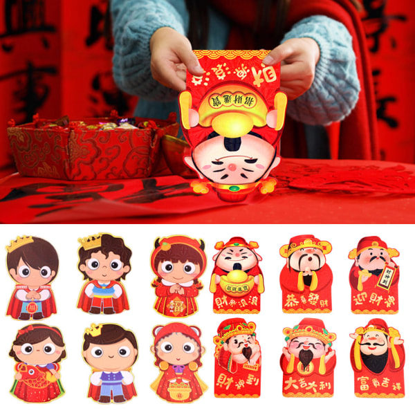 6st 2022 kinesiska nyåret röda kuvert Söt tecknad Lucky Money Pocket HongBao null - B