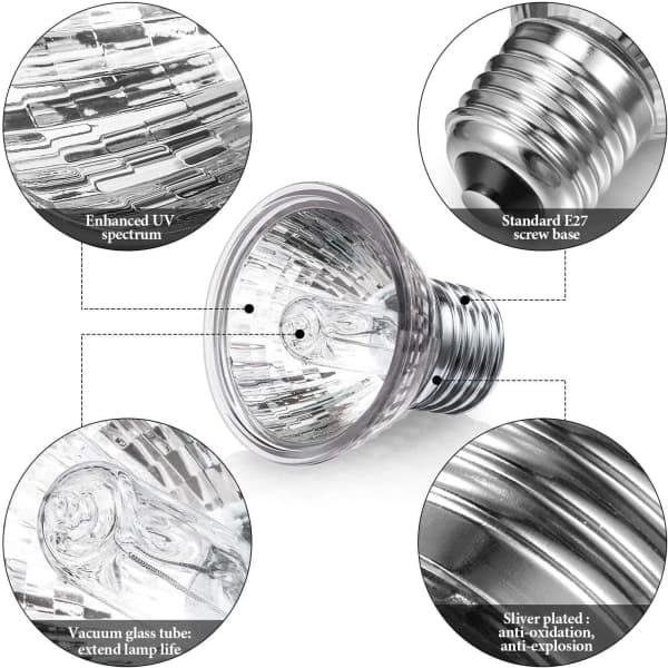 CDQ Turtle Varmelampe, 2 Lamper UVA UVB 25W Reptil Varmelampe