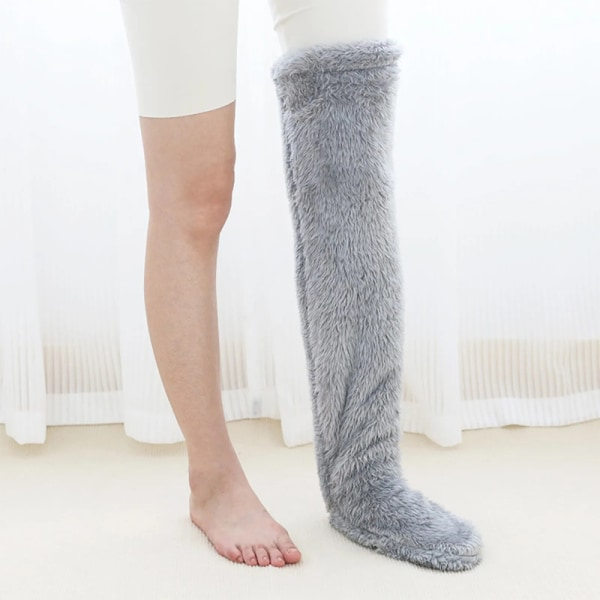 Over Knee High Fuzzy Long Socks Plyschstrumpor Benvärmare Vinn Brun one size Brown one size