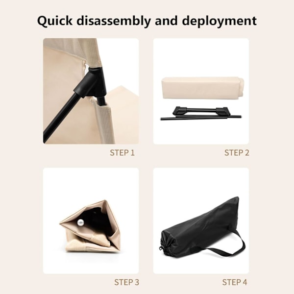 Foldbar strandstol med ryglæn, et-trins opsætning, havemadras (beige)