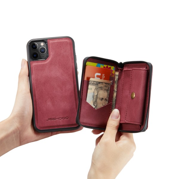 Avtagbart Kickstand Plånboksfodral Skal för iPhone 11 Pro Röd