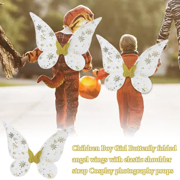 Julflickedräkt Fairy Wings Skimrande snöflinga prydd med glitter för barn Flickor Födelsedagsdräkt Golden Golden