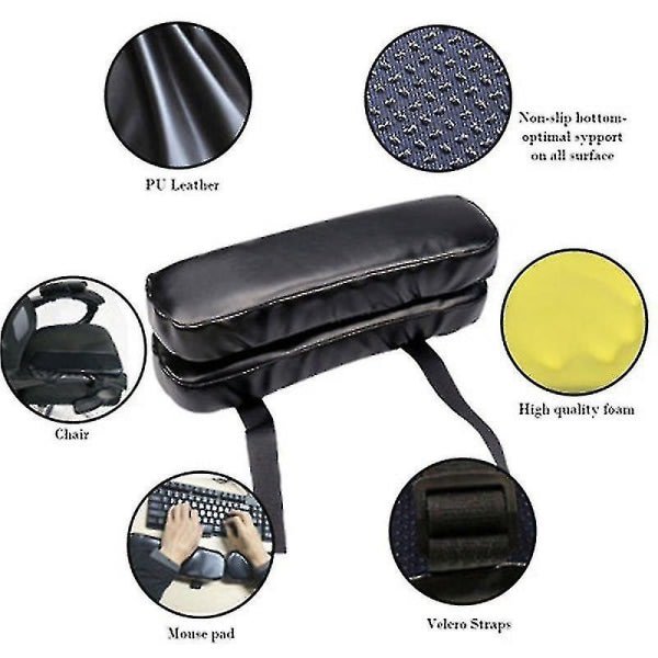 Rullestol Armlæn Dyna Cover Albue Smertelindrings pude Memory Foam Pu Læder Kontor 2stk sort