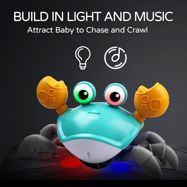Den nya Grön krypande krabba baby med musik och LEDljus för barn, toddler Inter