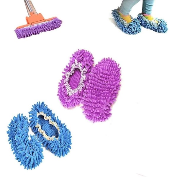Mopptofflor 2 par multifunktionella skor för dammmoppar i mikrofiber