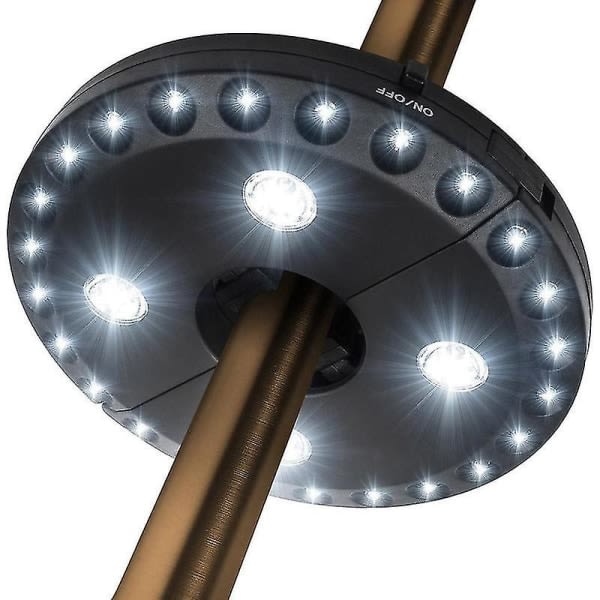 Sladdlös 28 LED-paraplylampa med 3-nivås dimmer, parasoll LED-lampa, paraplystång, uteplats, tältbelysning, rent vitt ljus, Campinghänglampa, 1 st svart