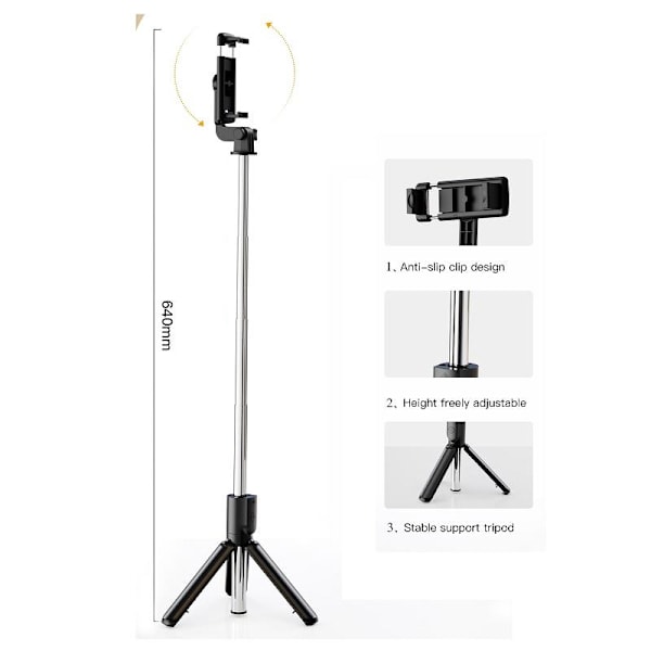 Tripod Selfiepinne / Mobilstativ Bluetooth med Fjernkontroll, Svart