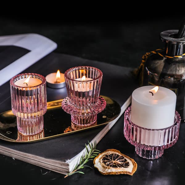 CDQ 3pk lysestake Vann dråpe telysholder i glass Rosa 3PCS