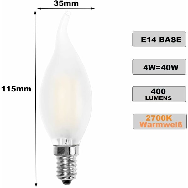 E14 LED-lampa flamlåga varmvit ljusform 12-pack