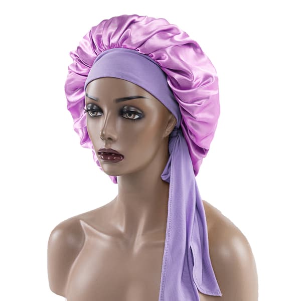 Satin Sleep Cap til Kvinder, Elastisk Blød Nattehue til Krøllet Hår Pink