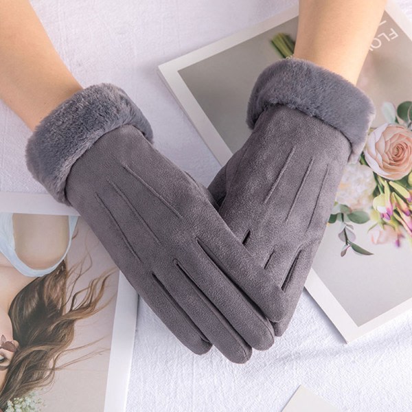 2022 Mode Damhandskar Höst Vinter Luriga Varma Vantar Full Grå one size Gray one size