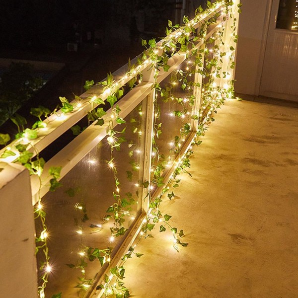 1xLöv Ivy Leaf Garland Fairy String Lights Fest Have Dekoration grønB 5 meter