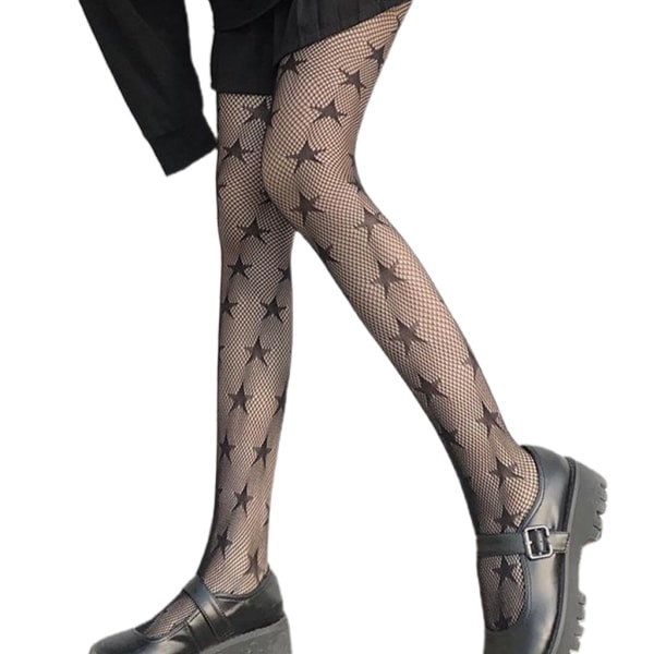 Dame Gothic Punk Cool Star Mønster Fishnet Tights Harajuku Lolita Hollow Out Sexy Sheer Mesh Tights Anime stretchy Jacquard Strømper