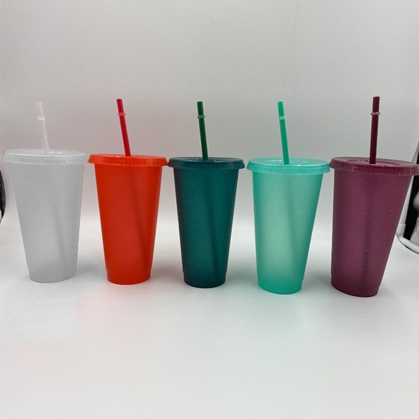 Pulver Glansig Återanvändbar Sugrör Mugg med Lock Sequin Glitter Mugg Kaffe Juice Te Mugg Resmugg Utomhus Drickflaska Ljusgrön