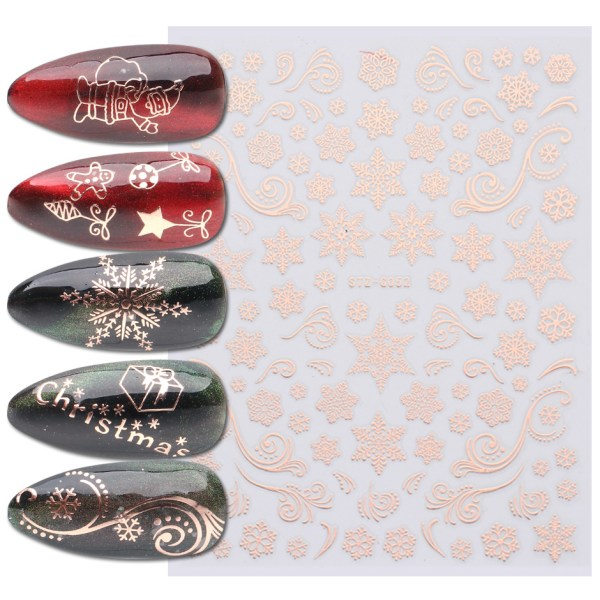 18 ark Jul Nail Art Stickers Dekaler Pegatinas Uñas Navidad Xmas Rose Gold Snowflake Vinter Semester Nageltillbehör Nail Art Design Dekoration A