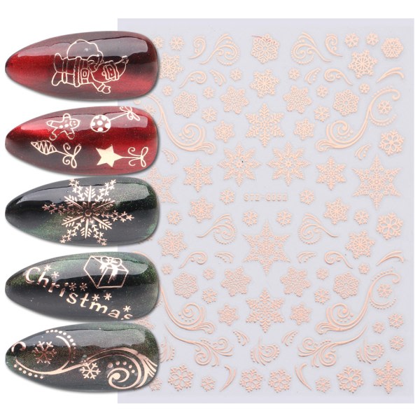 18. heinäkuuta Nail Art Tarrat Dekaler Pegatinas Uñas Navidad Xmas Rose Gold Snowflake Vinter Semester Nageltillbehör Nail Art Dekoraatio A