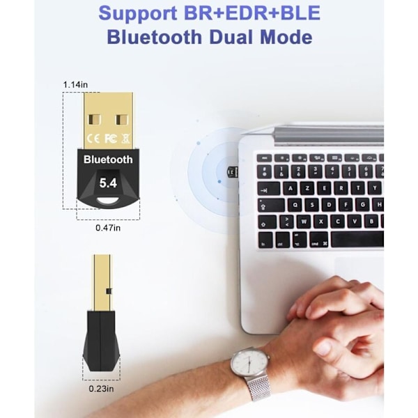 Bluetooth 5.4 USB-adapter til PC, hovedtelefoner, tastatur, smartphone, tablet, Windows 11/10/8.1/7 (Sort)