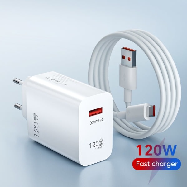 120W USB-laturi Pikalataus QC3.0 USB C-kaapeli Tyyppi C-kaapeli Matkapuhelinlaturi Huawei Samsung Xiaomi Pikalataus EU-Valkoinen-10A