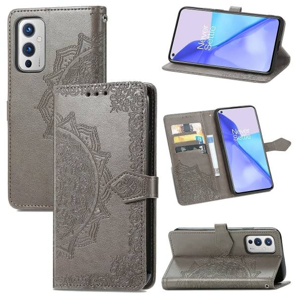 Etui til OnePlus 9 Cover Læder Pung Cover Præget Mandala Magnetisk Flip Beskyttelse Stødsikker - Grå