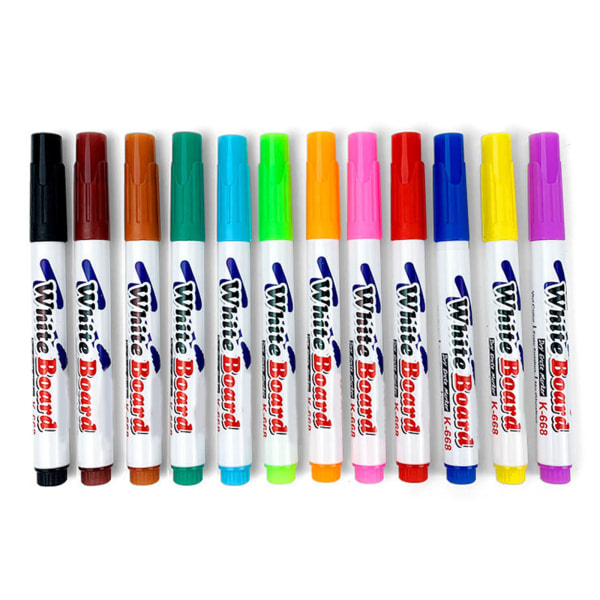 12 farver Whiteboard-markører Raderbar farveglada tuschpennor Flytande krita-pennor for skolekontoret Whiteboard sort tavla