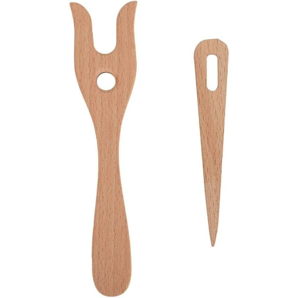 Set med stickgaffel i trä och virknål för stort öga