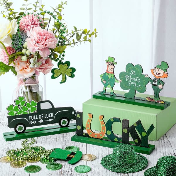 CDQ 3-pack St. Patricks Day bordsdekorationer för fest hemma