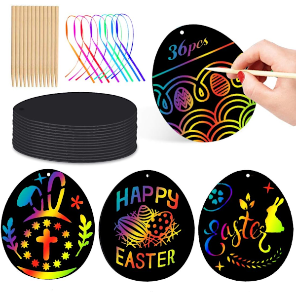 Easter egg scratch pictures, Easter egg scratch paper craft set 36 pieces, scratch painting kids, for Easter decoration birthday party gift