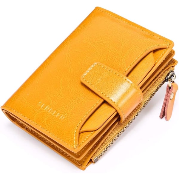 Damplånbok Smal myntplånbok i äkta läder Mynt med dragkedja för kvinnor och multi Anti RFID-blockerande korta plånböcker gul