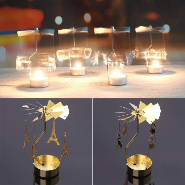 Roterende Lysestake i Metall, Spinnende Te-Lys, Romantisk Lysestake Ornament til Bryllup, Fest, Jul, Festivaldekorasjon - Q
