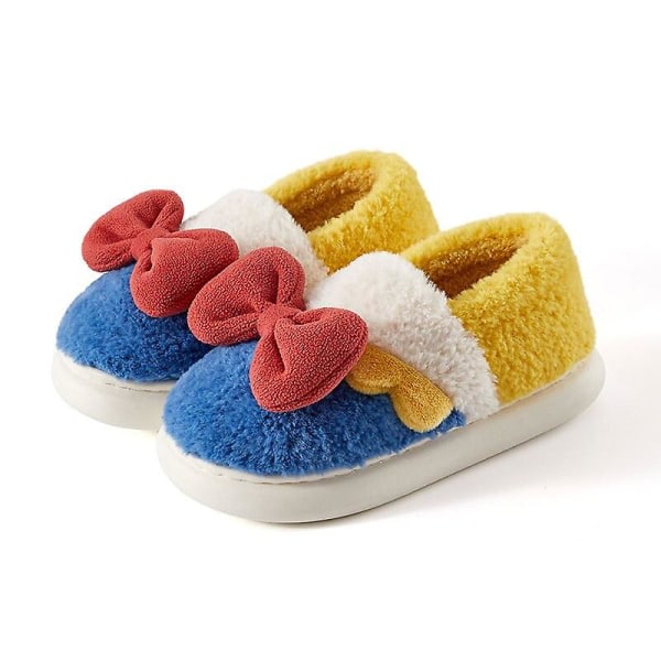 Plysjtoffler for damer Vinter Varme Tykke Fluffy Toffler Myk sklisikker såle Bomull Innendørs Slides Hjem Damesko B-blå Gul 38-39 9,2-9,4 tommer
