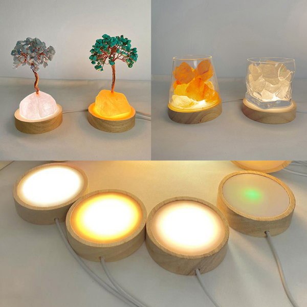 Nattlysholder Belysning Wood Led Lys Base Massivt Tre LED Multicolor