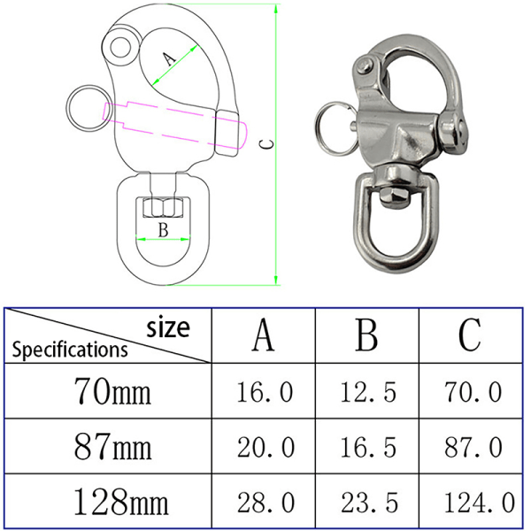 316 Rustfrit stål drejelig snaplås Quick Release Bådanch A1 one size A1 one size