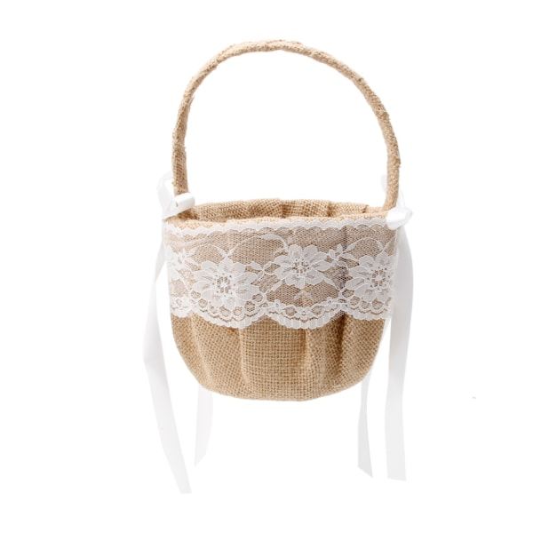 Säkki kangas kukkakori Vintage Retro Pitsi Kaari Häät Flower Girl Kori Häät häät suihkut ja vuosipäivät