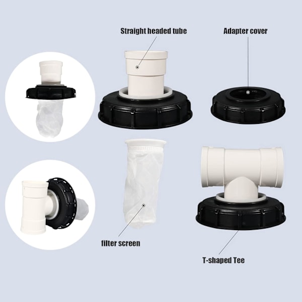 3-delt IBC-tank fittings, nylonfilterbeskyttelse, stofbeholderlåg og monteringsfiltre til regnvandstanke